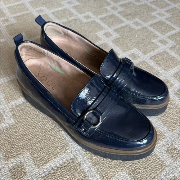 SOUL Naturalizer Navy Patent Platform Loafers Chunky Comfort Shoes 10W - Picture 10 of 17